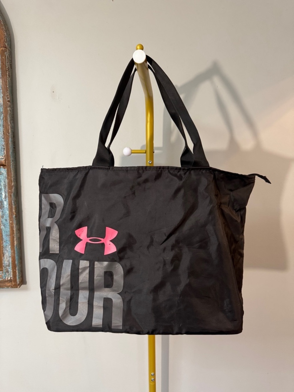 Under Armour Black Tote with Pink Logo and Gray Lettering